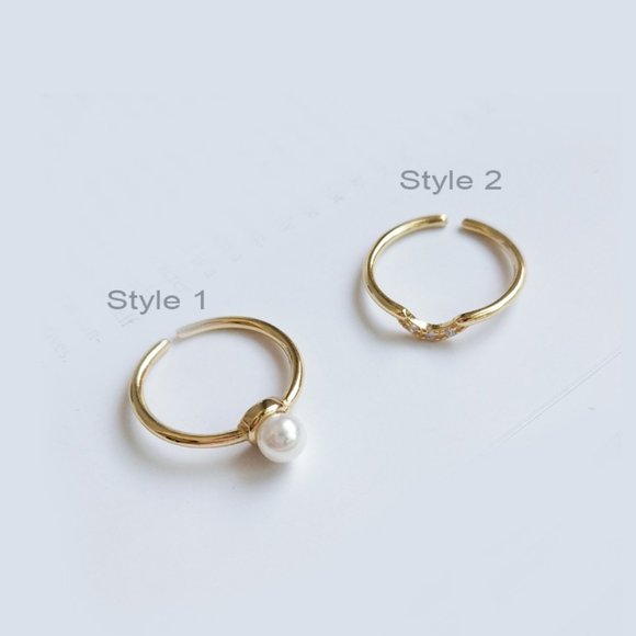 Gold Vermeil Double Layered Pearl Ring CZ Ring for Her Dainty Ring for Her - Picture 4 of 8